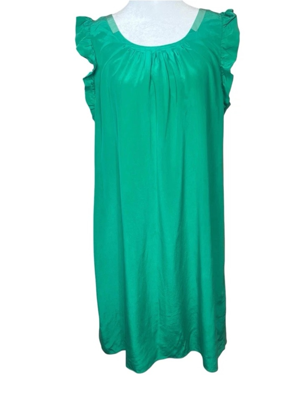 Anthropologie - Girls From Savoy Bright Green Ruffle Sleeve Shift Dress